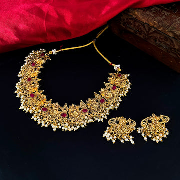 Gold Finish White Temple Jewellery Set