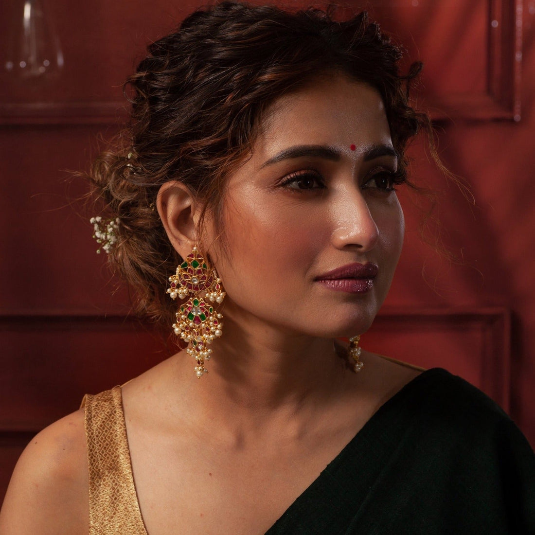 Gold Plated Kempu Jadau Earrings-02