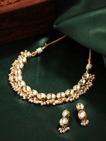 Fusion of Kundan and Pearl in Gold-Plated Jewellery Set