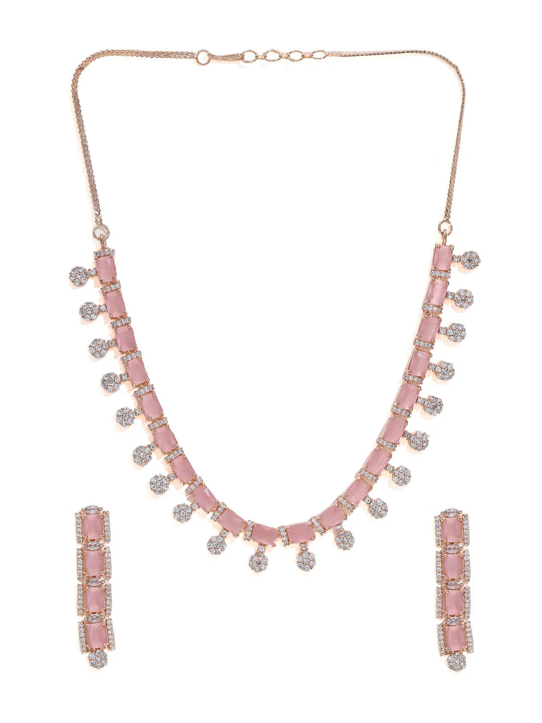 Rose Gold Plated Jewelry Set with American Diamond and Pink Stone Accents