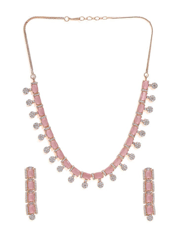 Rose Gold Plated Jewelry Set with American Diamond and Pink Stone Accents