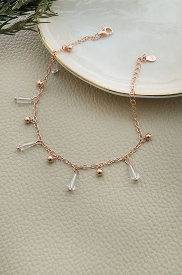 Mannash Crystal Charms Rose Gold Plated Sterling Silver Chain Bracelet