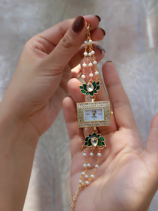 Mayflower Hathphool and Wrist Watch Kundan Set