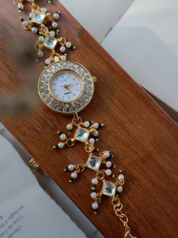 Kundan Green Wrist Watch