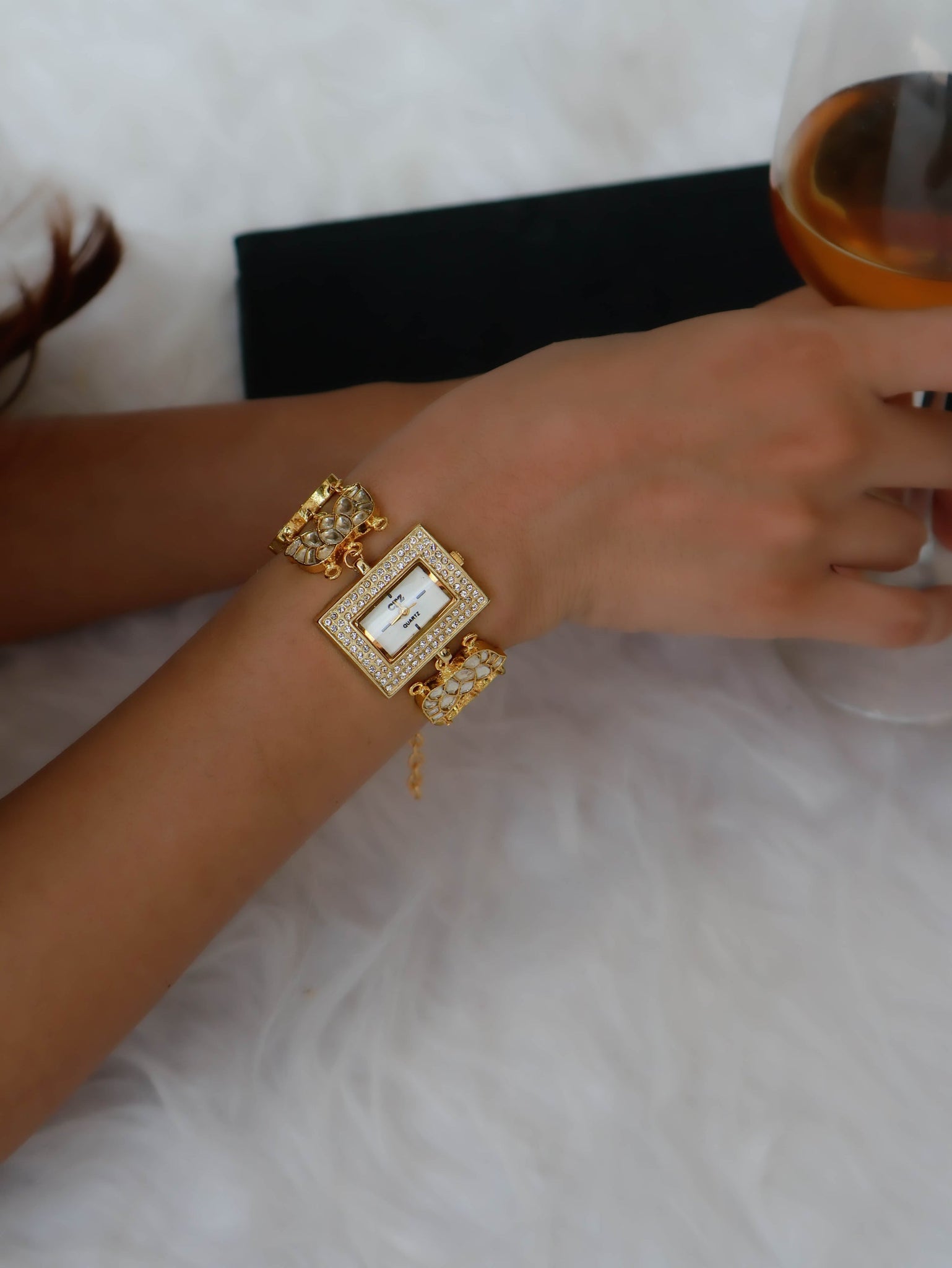 Kundan Lotus Wrist gold-plated Watch