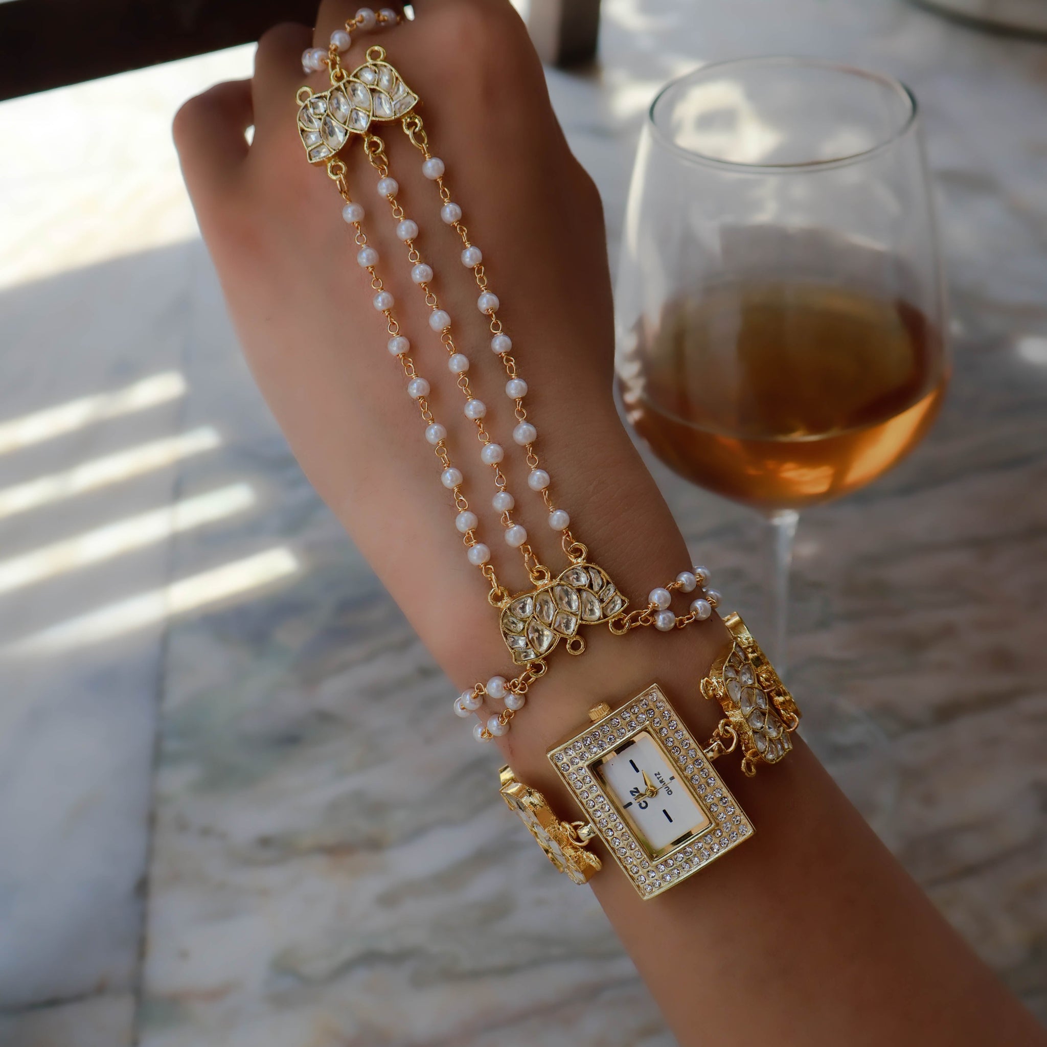 Kundan Hathphool and Wrist Watch Set