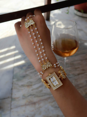 Kundan Hathphool and Wrist Watch Set