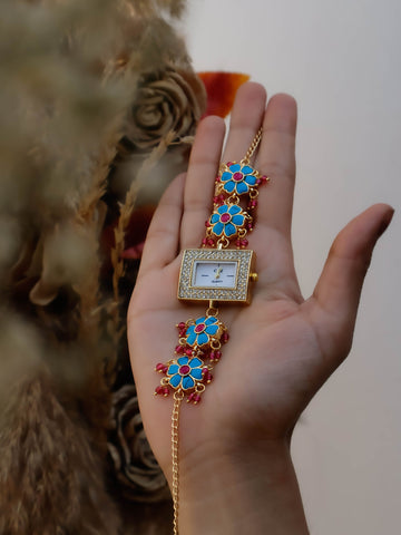 Blue Floral Wrist Chain Watch