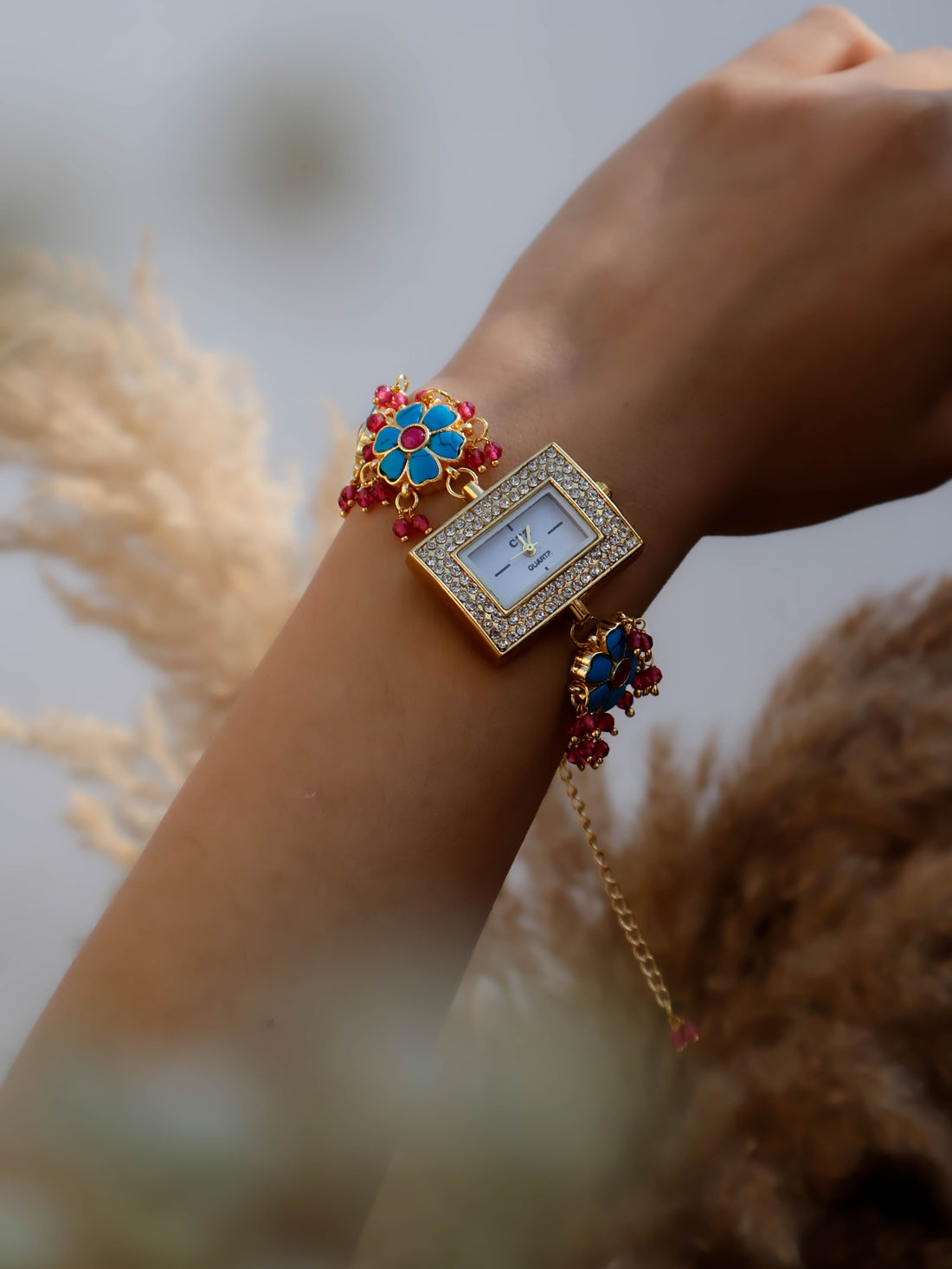 Blue Floral Wrist Chain Watch