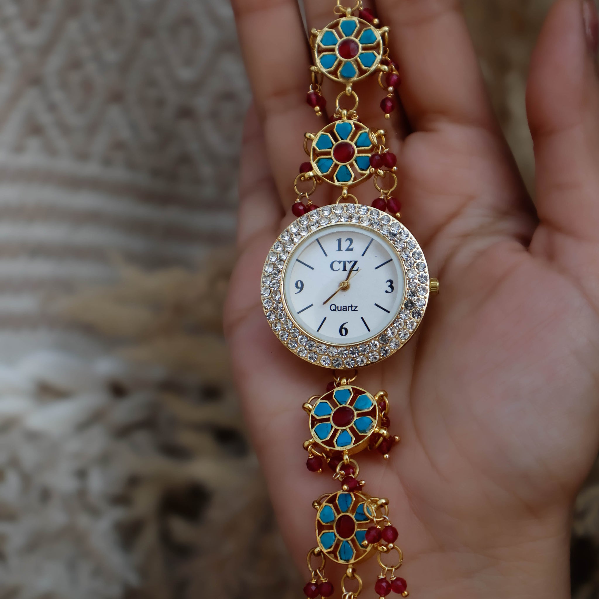 Multicolored Kundan Wrist Watch