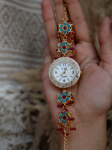 Multicolored Kundan Wrist Watch