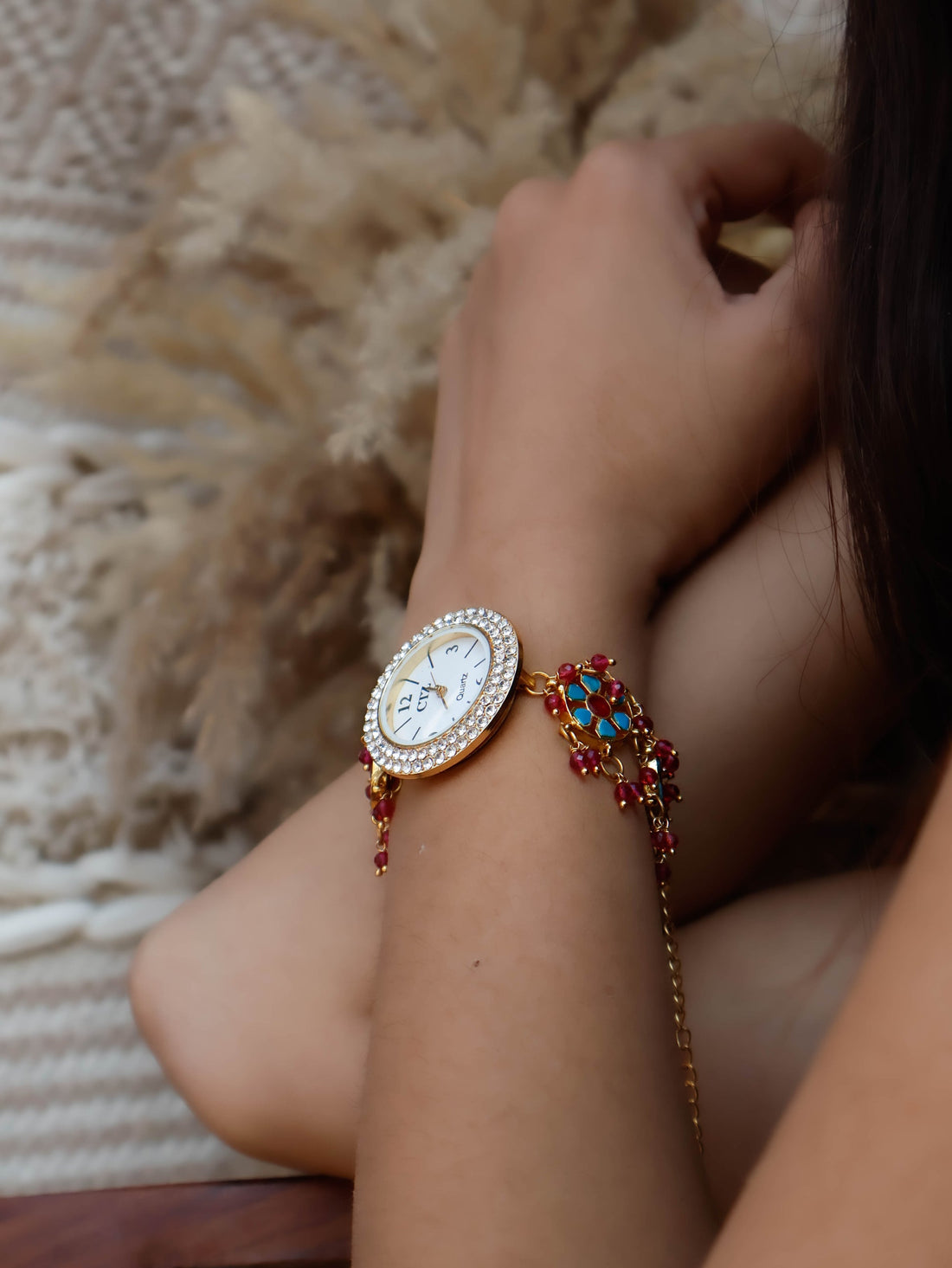 Multicolored Kundan Wrist Watch