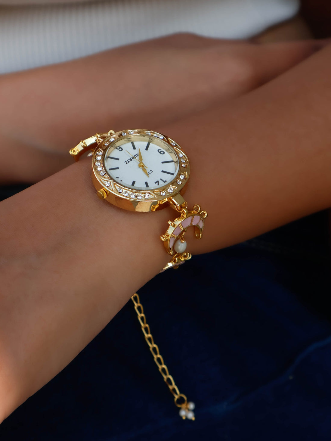 pink kundan wrist stylish watch
