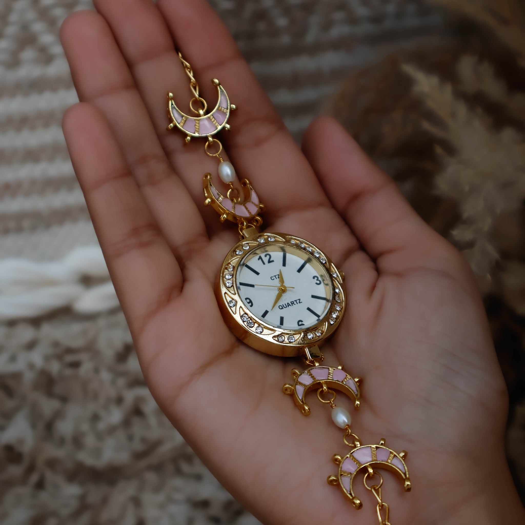 pink kundan wrist stylish watch