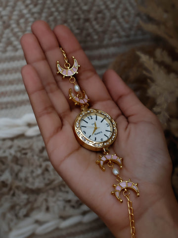 pink kundan wrist stylish watch