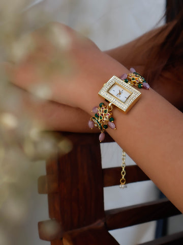 Multicolor Kundan Wrist Chain Watch