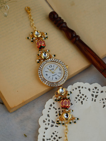 Pink Kundan Wrist stylish Watch