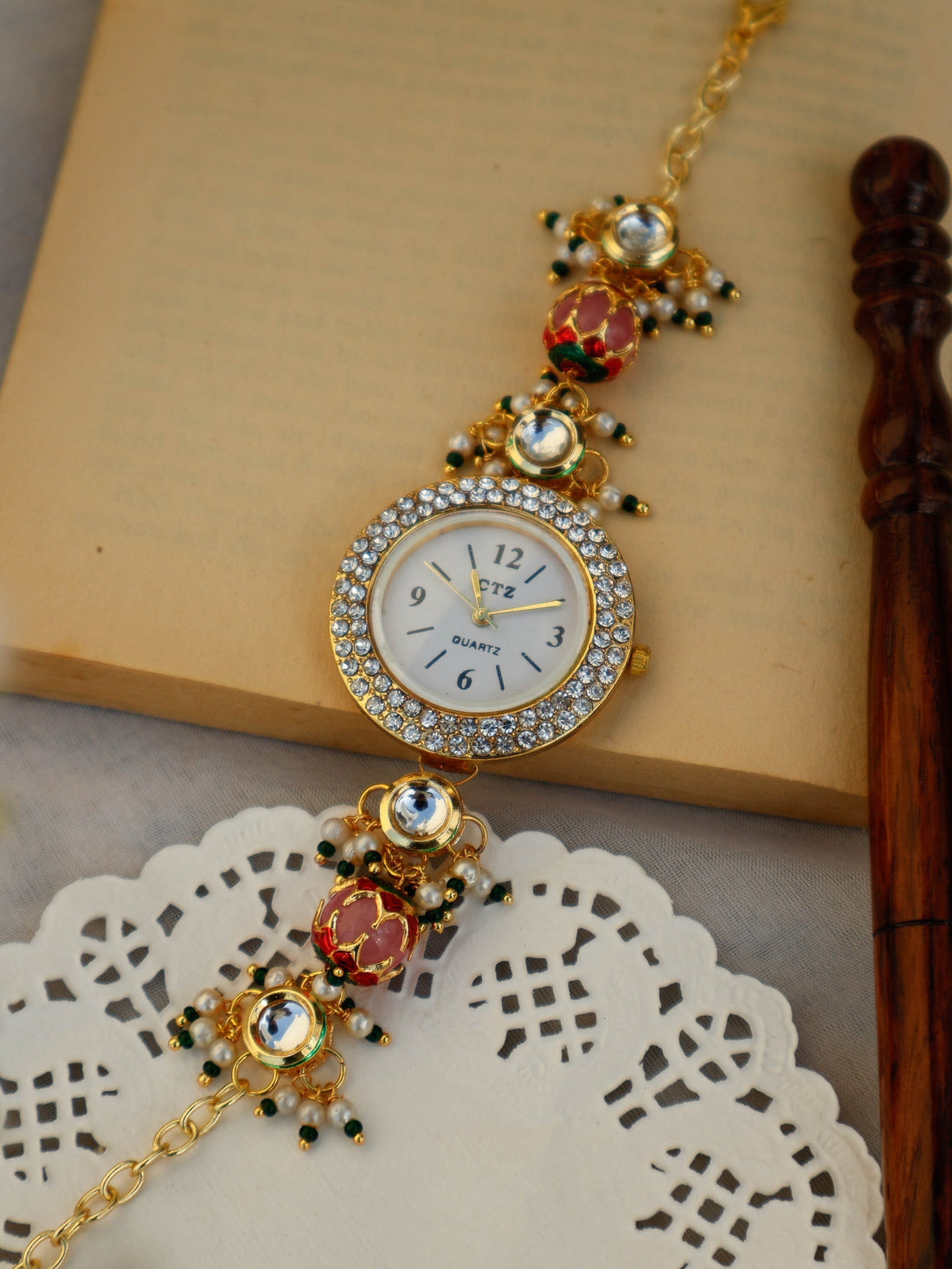 Pink Kundan Wrist stylish Watch