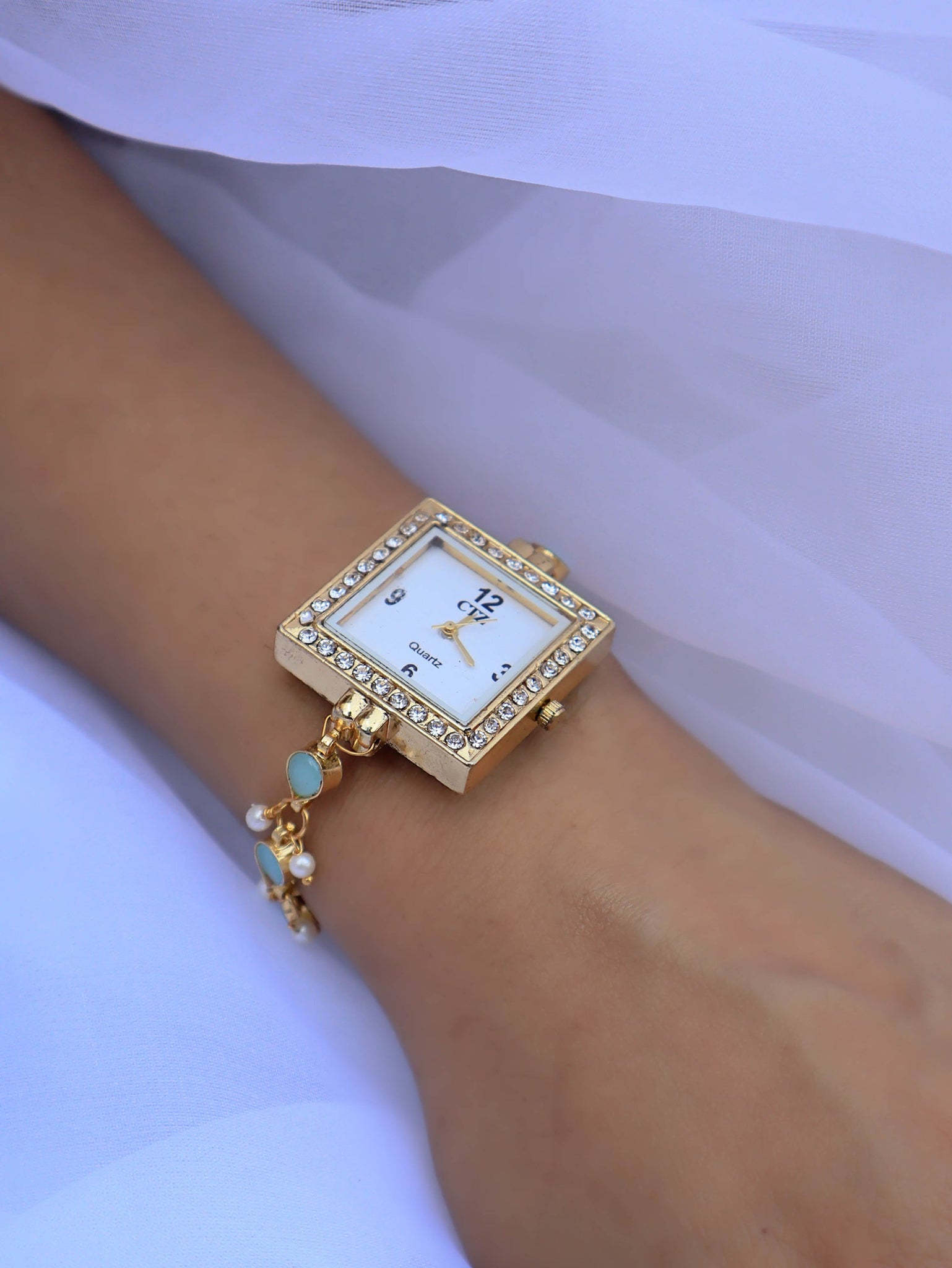 Turquoise Gemstone Kundan Wrist Watch