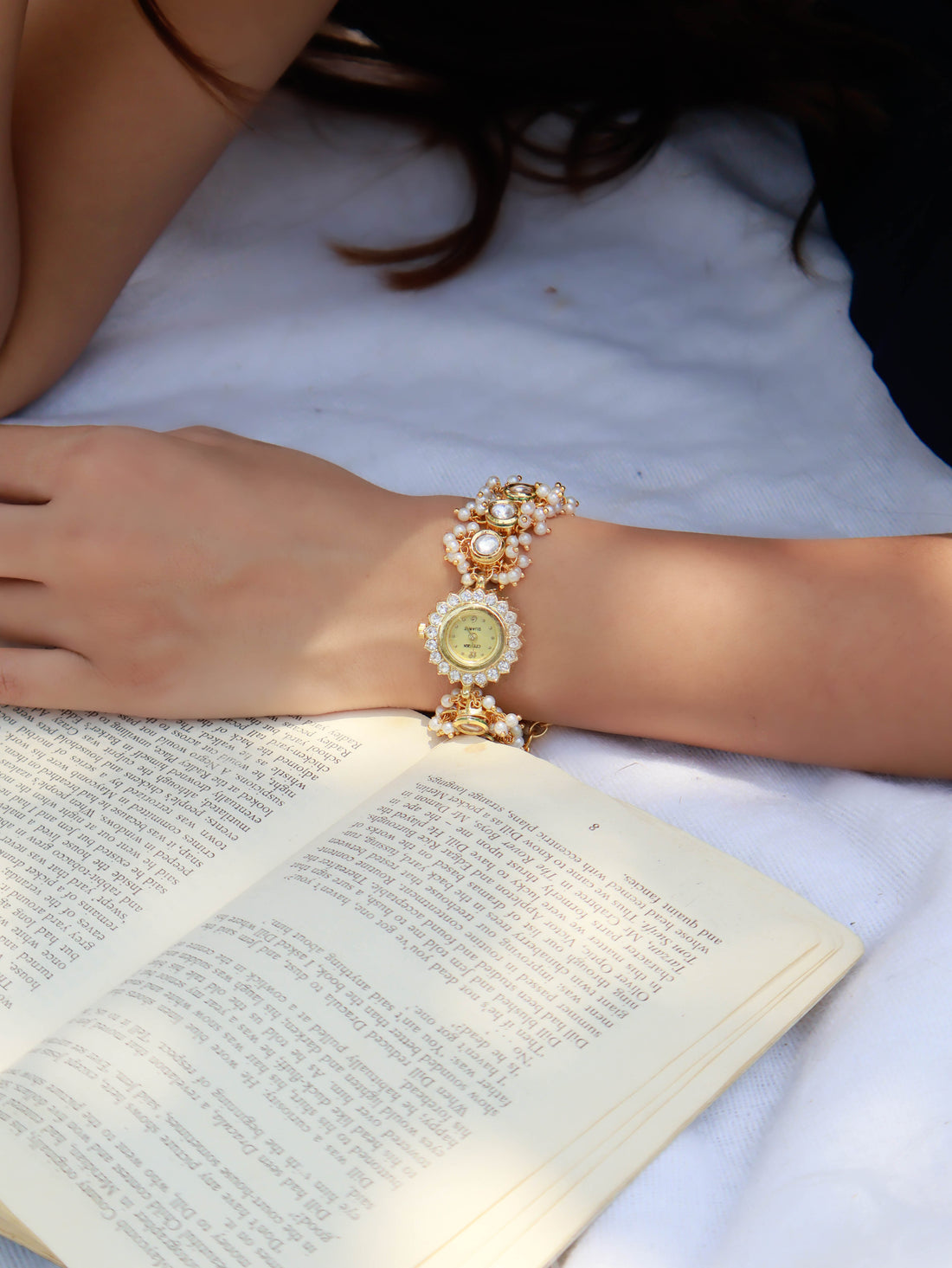Kundan Pearl Wrist Watch