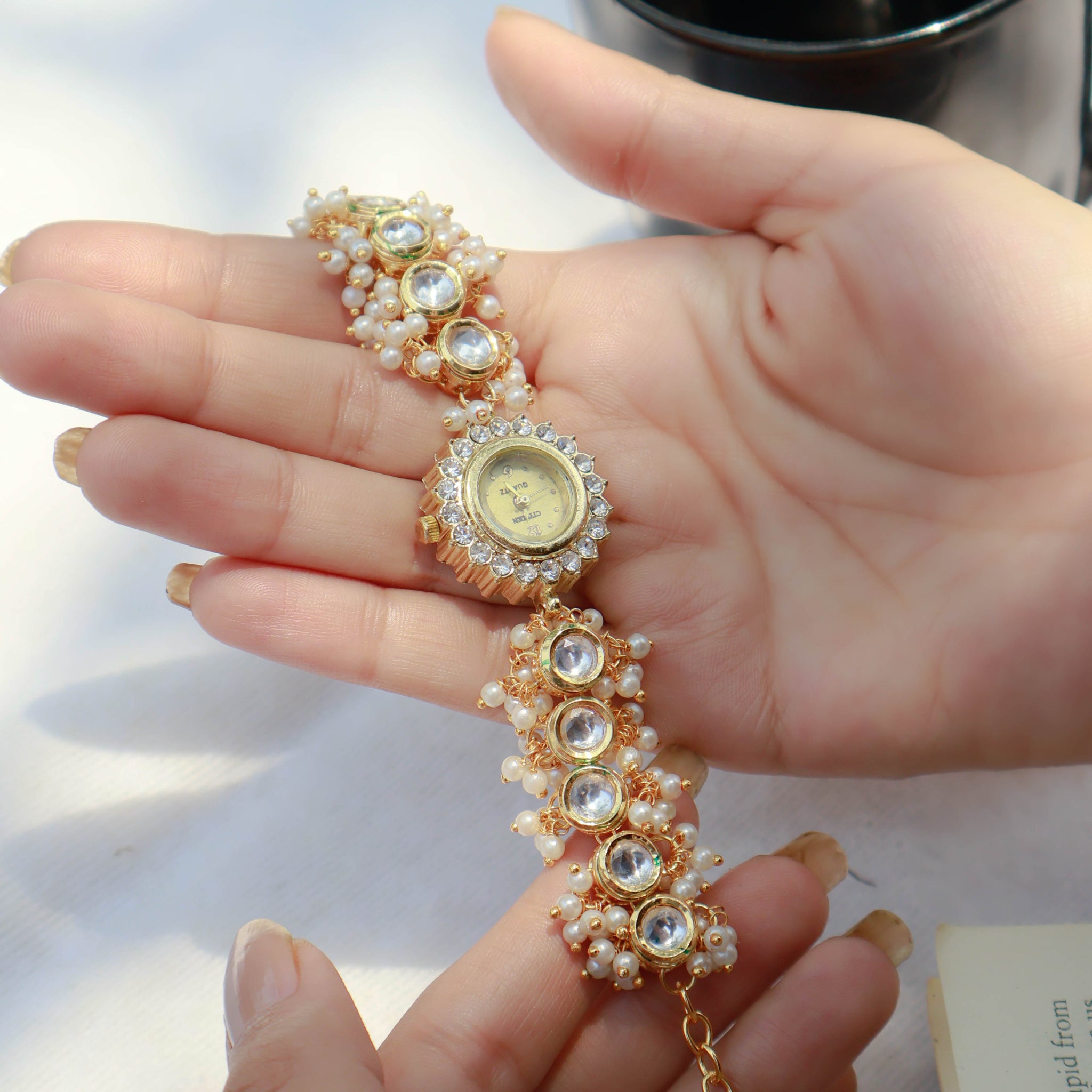 Kundan Pearl Wrist Watch