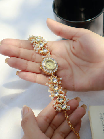 Kundan Pearl Wrist Watch