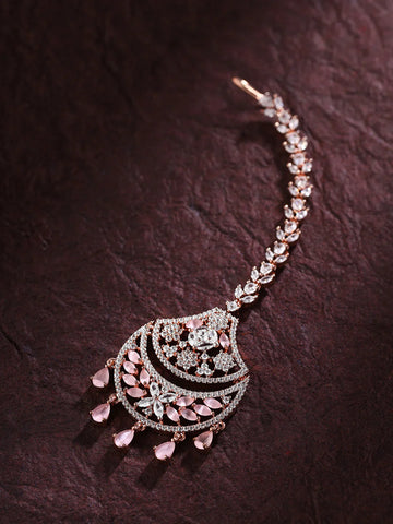 American Diamond Maangtika in Exquisite Rose Gold Plating
