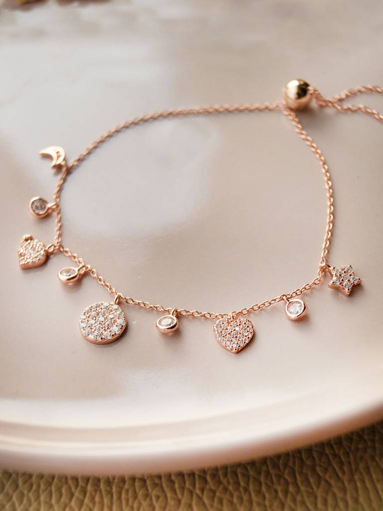 Cutie Charms Rose Gold Plated Sterling Silver Pull Chain Bracelet