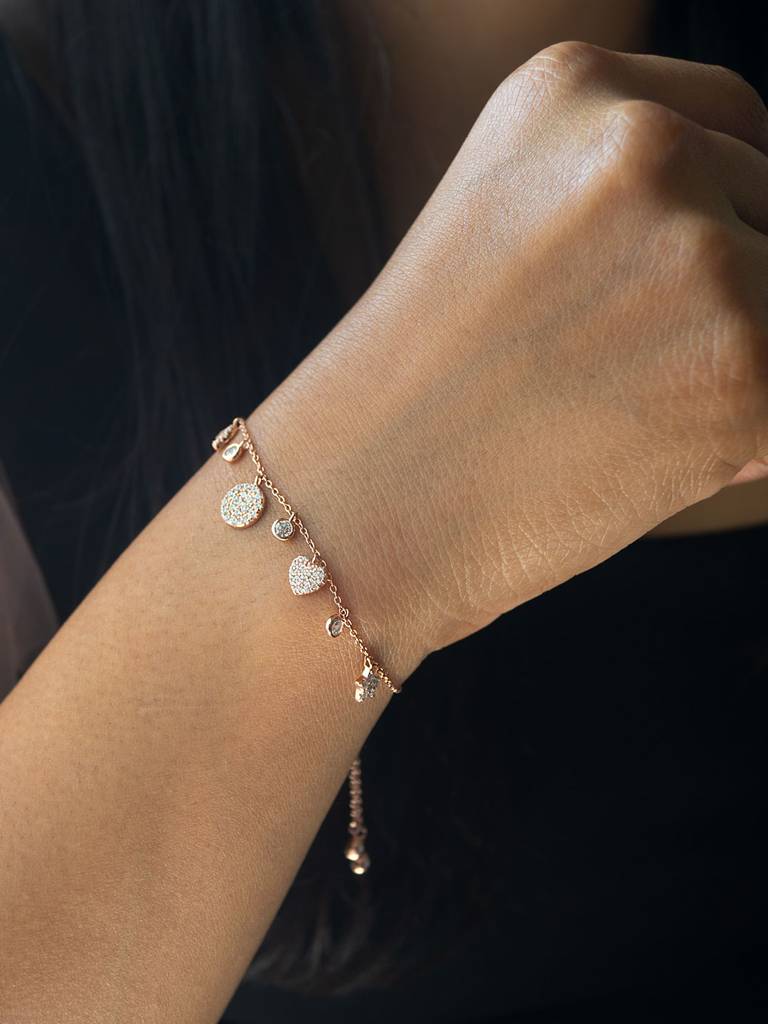 Cutie Charms Rose Gold Plated Sterling Silver Pull Chain Bracelet