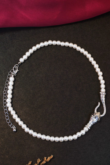 Silver Plated Snake necklace chain with pearl work