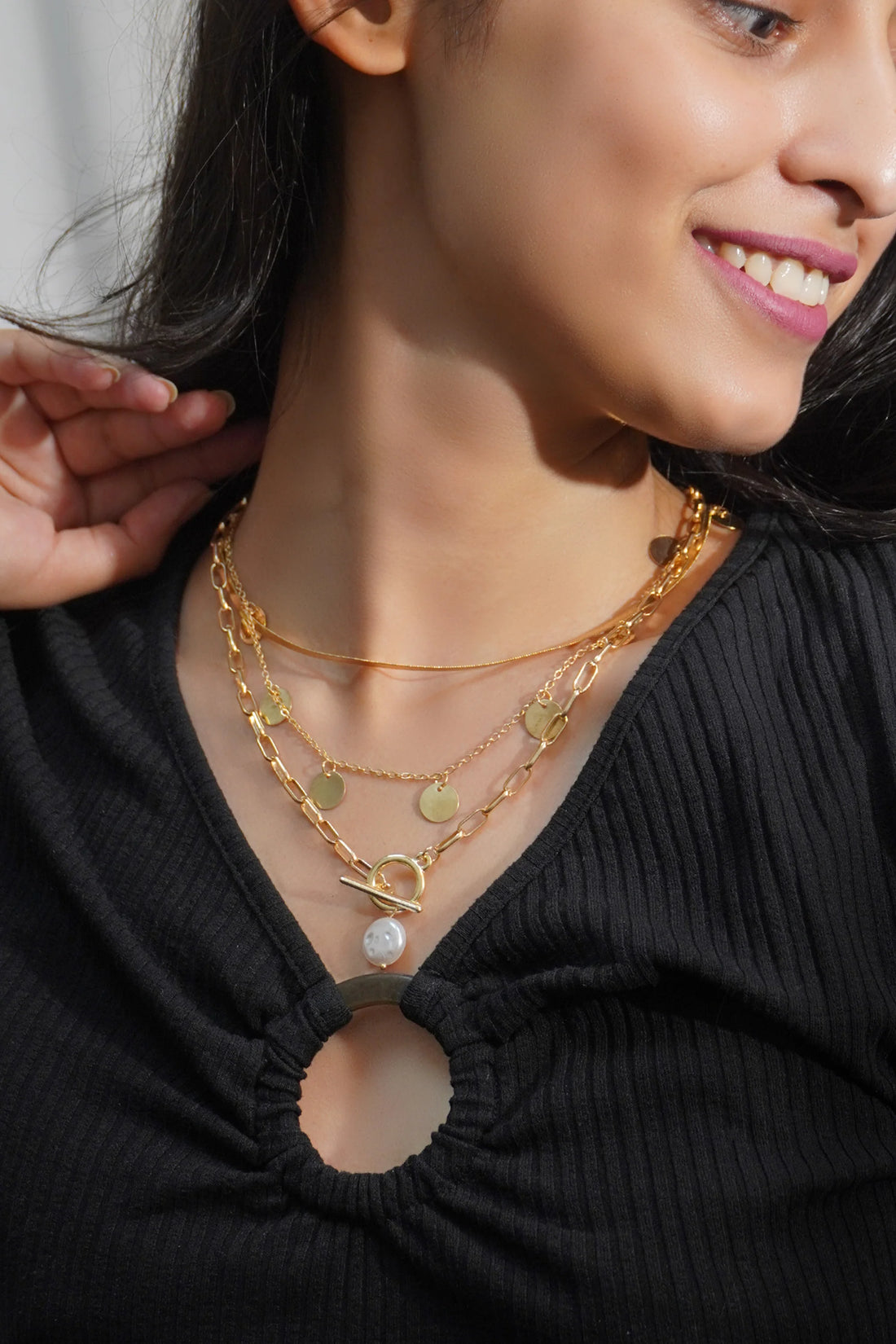 Multi-Layer Gold And Pearl Chain Necklace