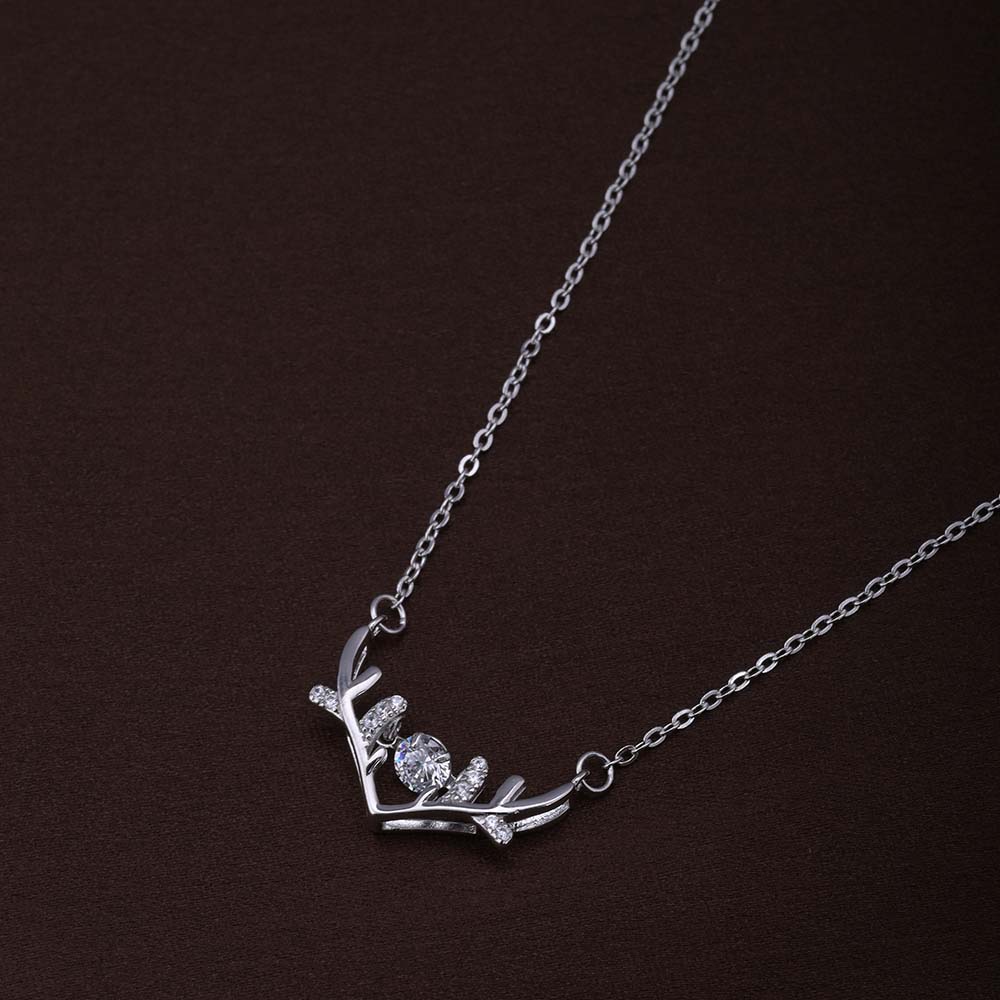 Zircon-Studded Stag Necklace  Silver