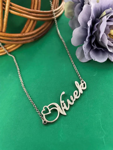 Silver Plated Name Necklace With Heart