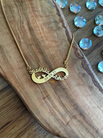 Personalized Infinity Necklace With Two Names & Engraved Date