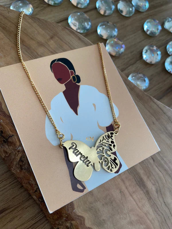 Beautiful Abstract Butterfly Pendant Necklace With 1 Custom Name