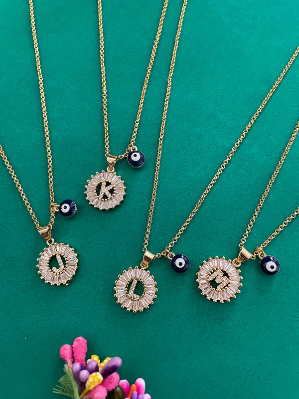 A-Z Custom Initial Evil Eye Necklace  Gold-Plated Letter Necklace  All Alphabets