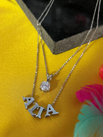 Silver-Plated Custom Name Necklace With a Diamond Pendant