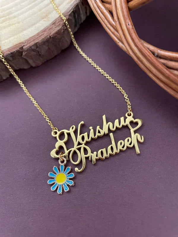 Name Necklace Design with Flower Charm of your choice