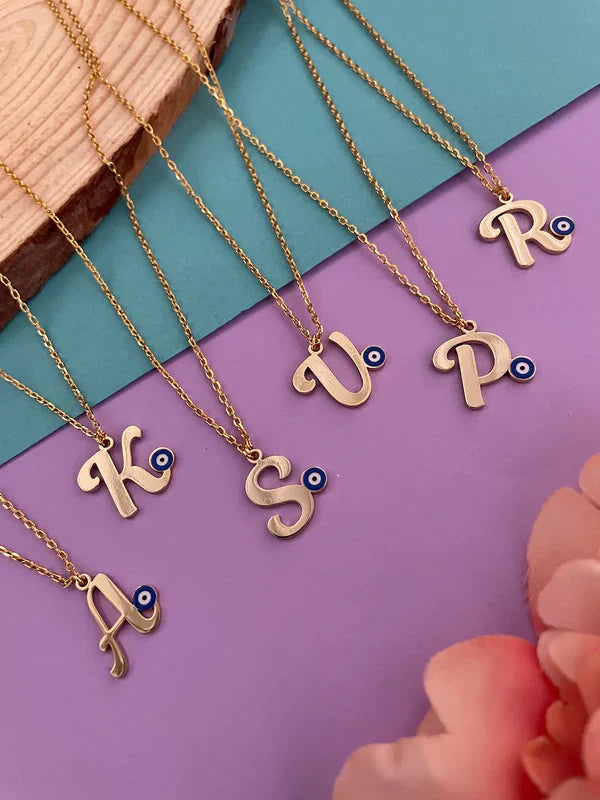 A-Z Custom Initial Evil Eye Necklace  Gold-Plated Letter Necklace  All Letters