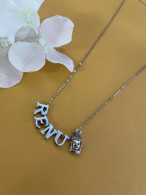 Silver-Plated Custom Name Necklace With 2 Buddhas