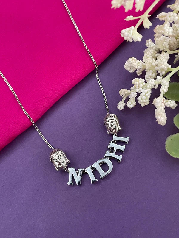 Silver-Plated Custom Name Necklace With 2 Buddhas