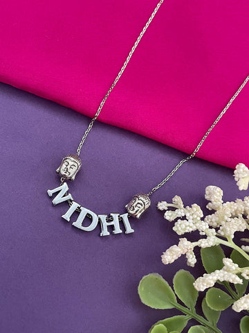 Silver-Plated Custom Name Necklace With 2 Buddhas