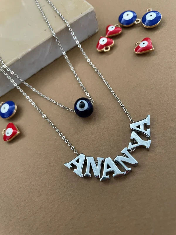 Silver-Plated Custom Name Necklace With a Charm