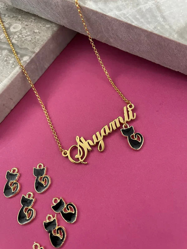 Name Necklace Design with Cat Charm