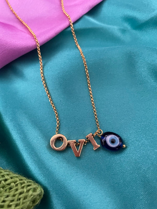 Name Necklace with Drop Evil Eye