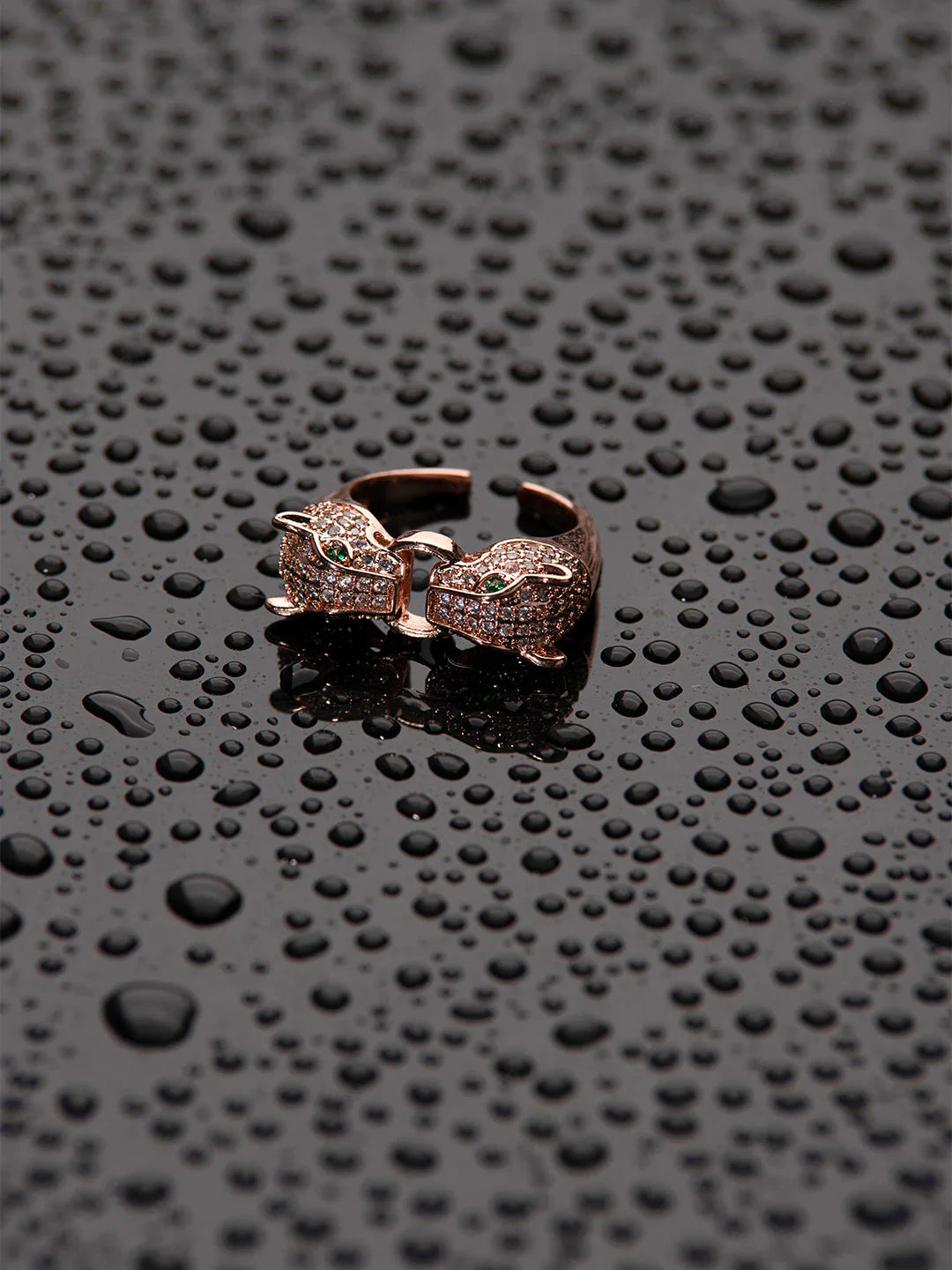 Rose Gold American Diamond Studded Lioness Ring