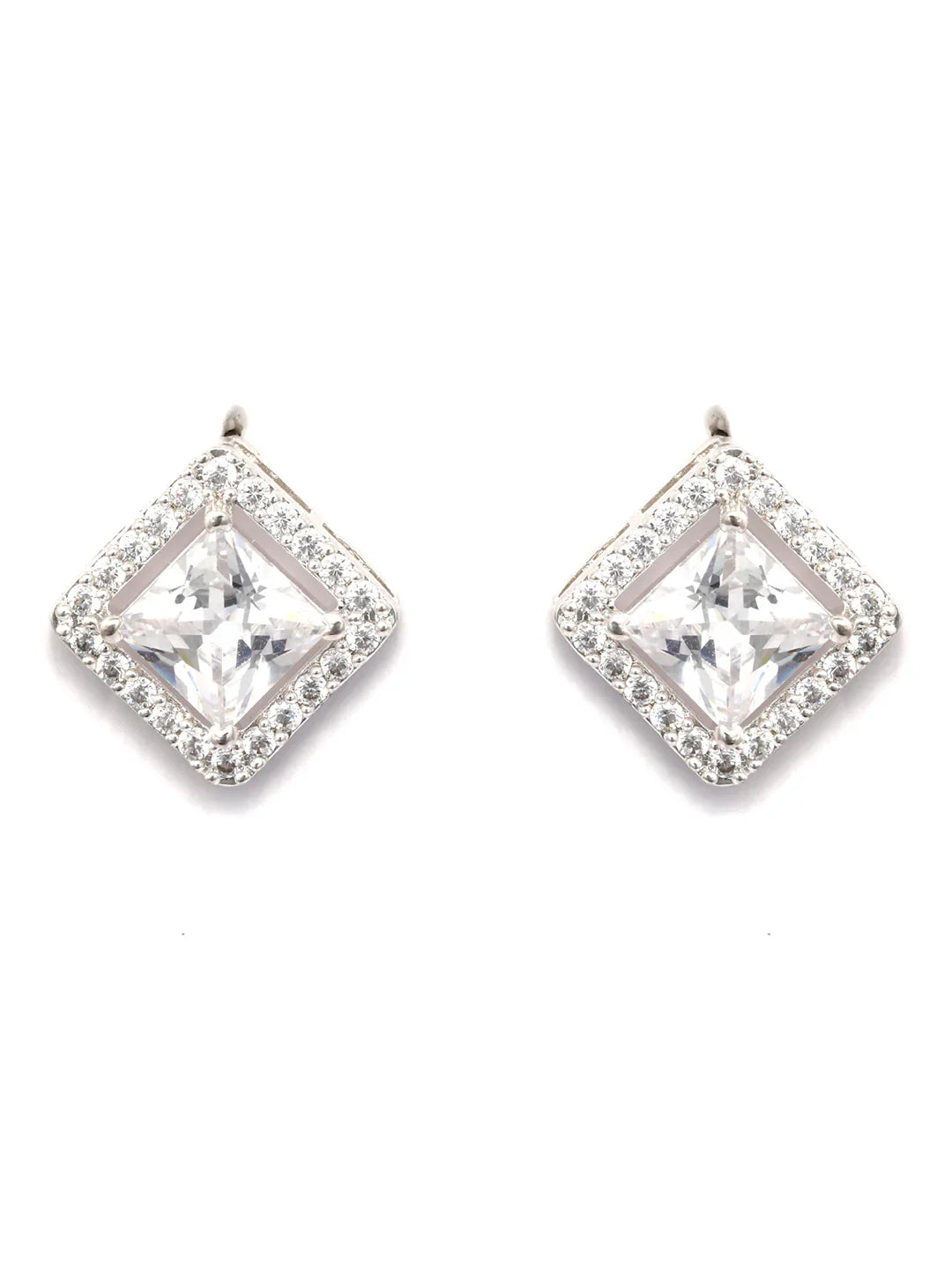 Sterling Silver Square Cubic Zirconia Studs