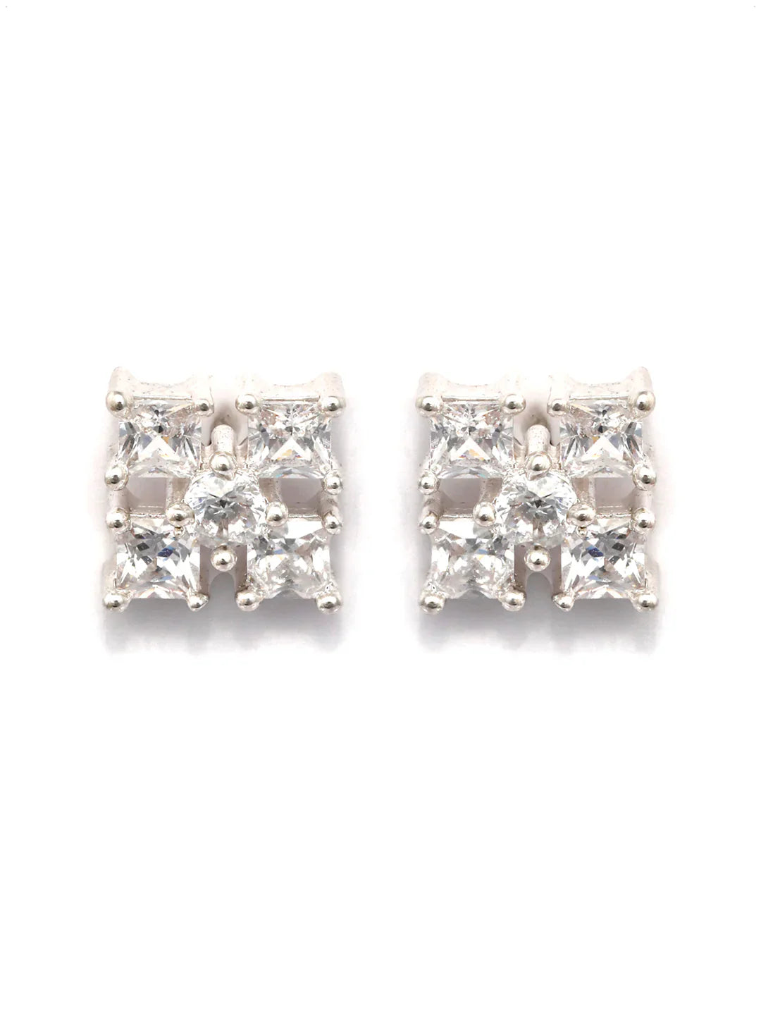 Sterling Silver Floral Four Petals American Diamond Studs