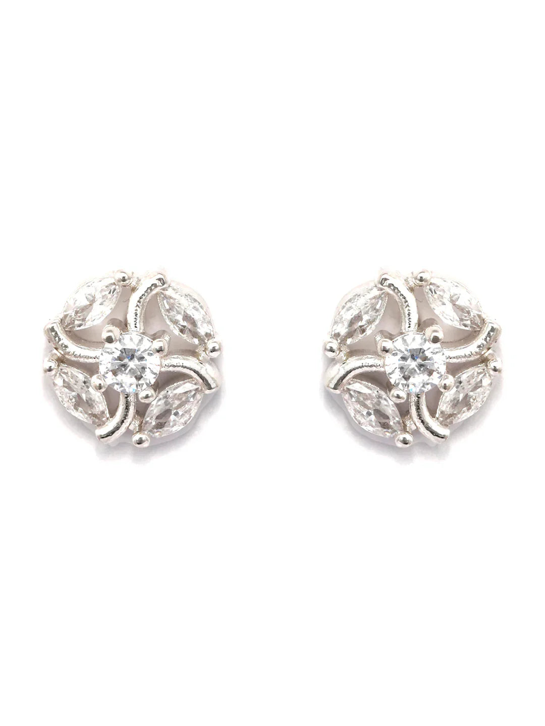 Sterling Silver Floral American Diamond Studs