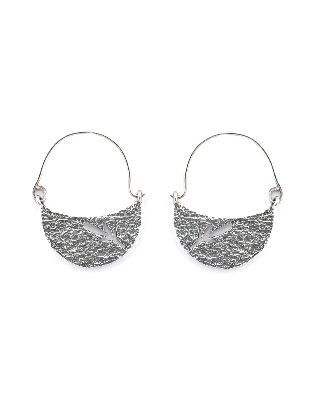 Sterling Silver Leaf Crescent Hoops